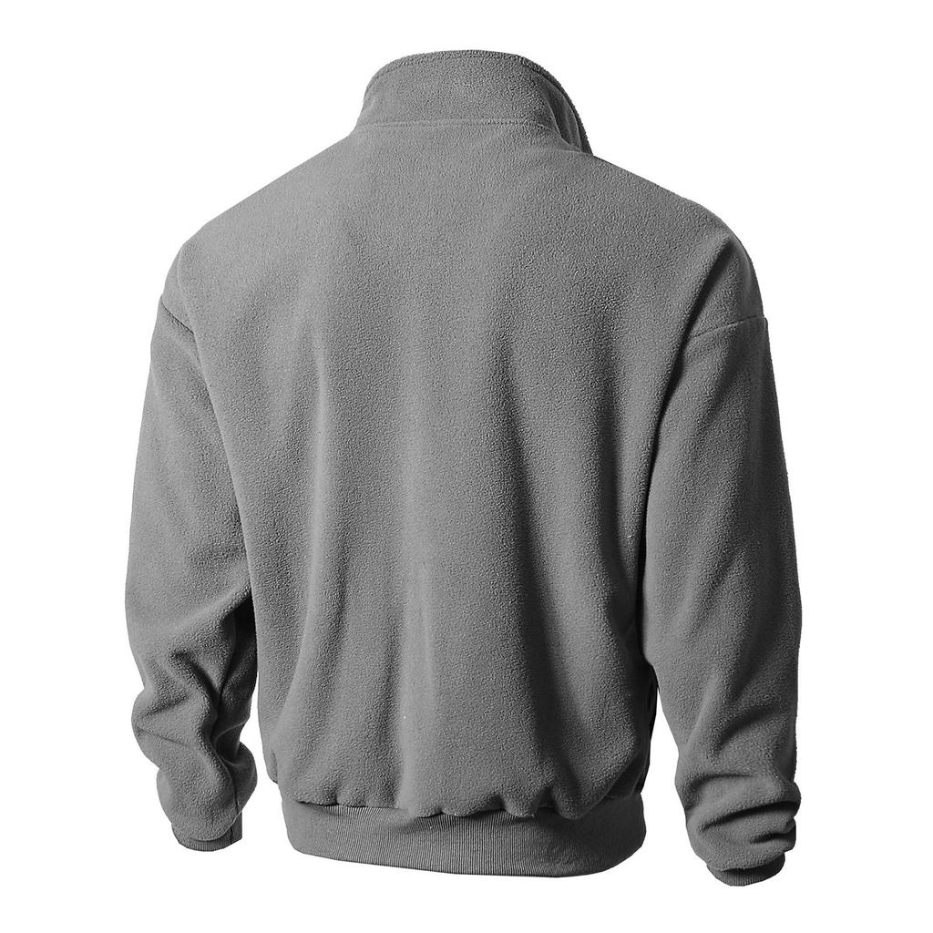 Men's Solid-color Casual Fleece Fleece Hoodie, Men's Sports Long-sleeved Zipper Cardigan Stand-up Collar Jacket