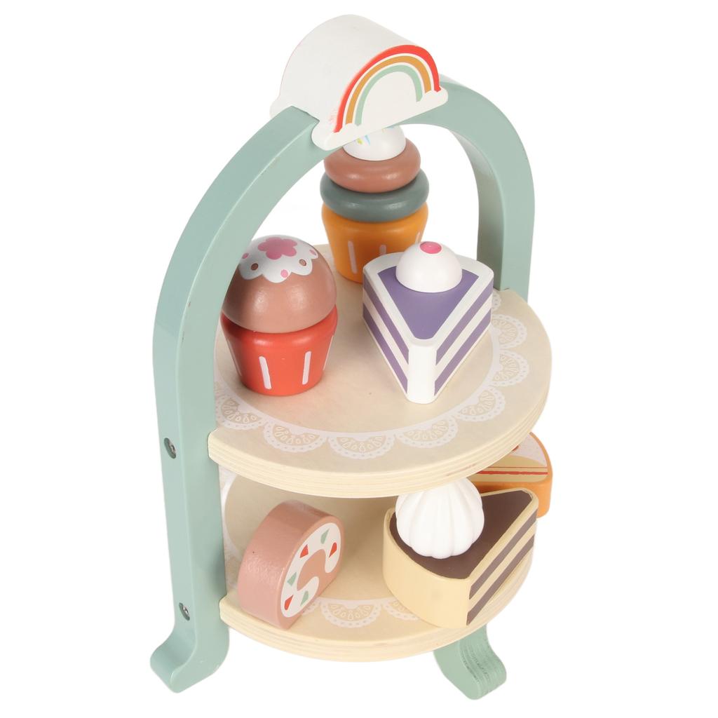 Wooden Afternoon Tea Toys Cake and Pastry Tower Toy Two Tier Dessert Treats Toys for Parent