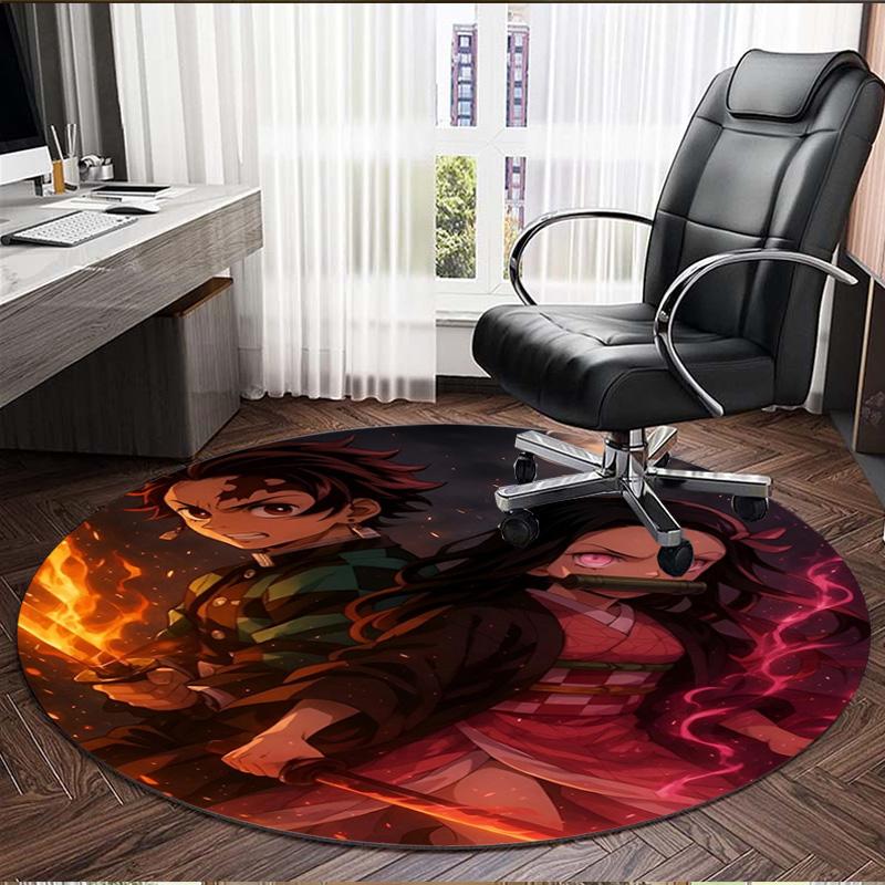 Demon Slayer Print Round Rug, Washable Floor Carpet, For Entryway Dorm Laundry Room Office Study, Home Decor Birthday Christmas Gift