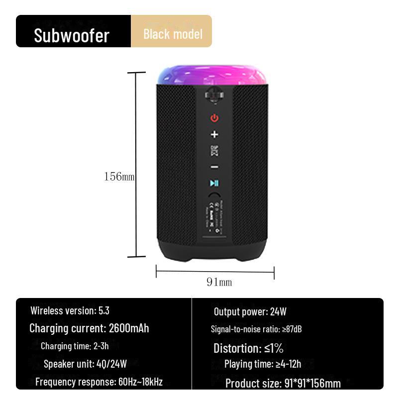 High-Power Portable Bluetooth Speaker with Colorful Subwoofer and Karaoke Functionality