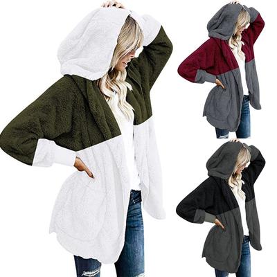 Модная женская плюшевая карманная куртка-кардиган с капюшоном, повседневная свободная куртка с вышивкой