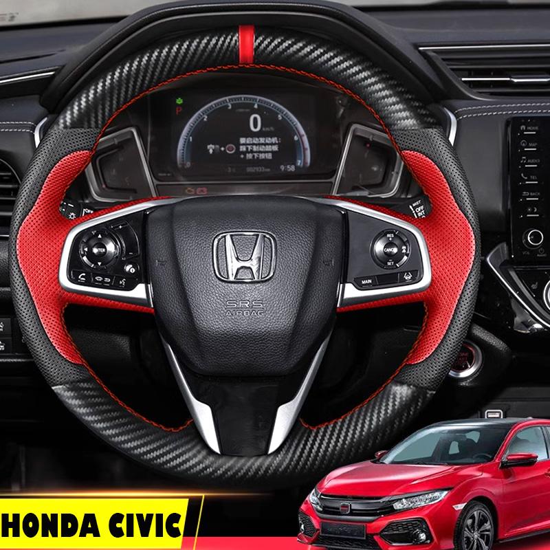 Braid Carbon Fiberf Leather Steering Wheel Cover for Honda Civic Sedan Rs 2016 2017 2018 2019 CRV Sports Style Car Accessories ajm256