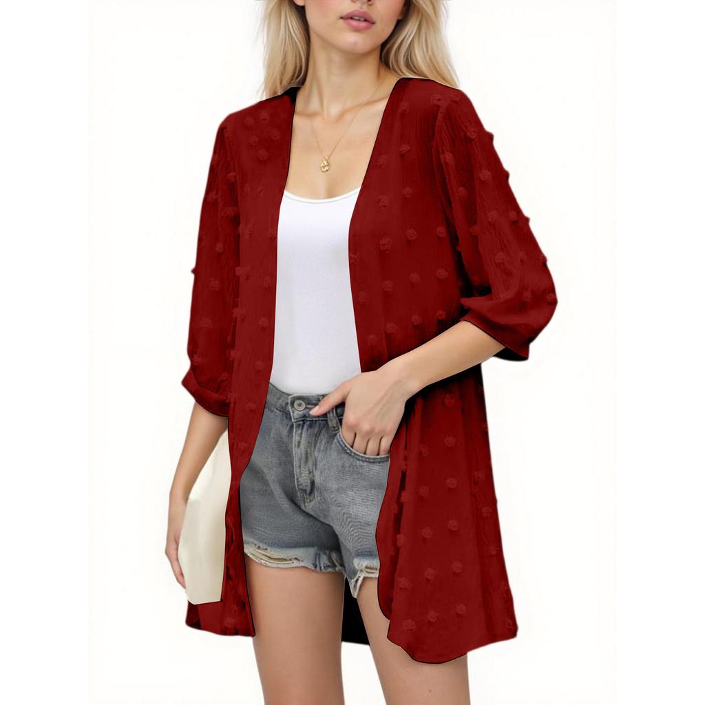 Women's Fashion Casual Seven Split Sleeve Solid Color Cardigan Sun  Top