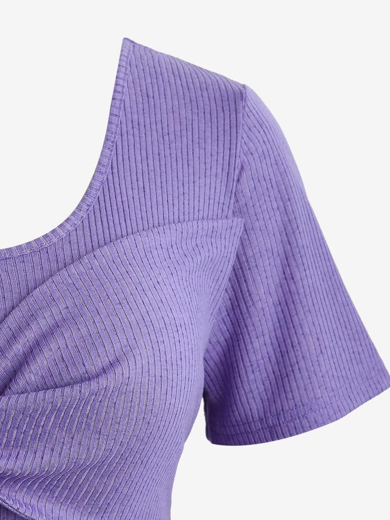 Rosegal Большой размер Топ с текстурированным рубчиком, с перекрученной панелью и присборенной талией