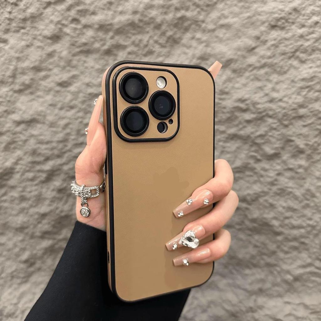 Чехол для телефона из ПУ кожи для iPhone 16 15 14 Plus 13 12 11 Pro Max Защита объектива Мягкий силиконовый бампер Ударопрочный Матовый чехол