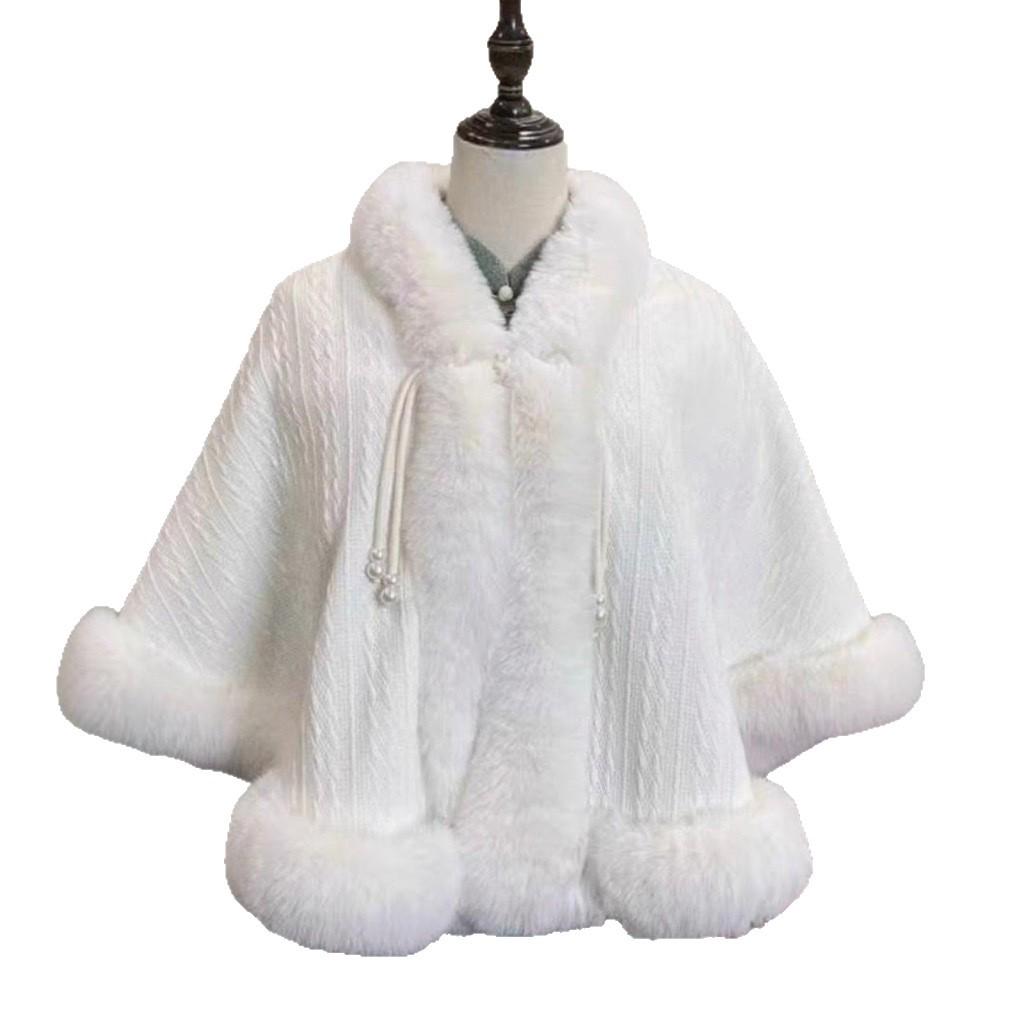 931# Женский универсальный плащ ципао: Шаль с воротником из искусственного меха выдры, на флисовой подкладке, утолщенная для тепла