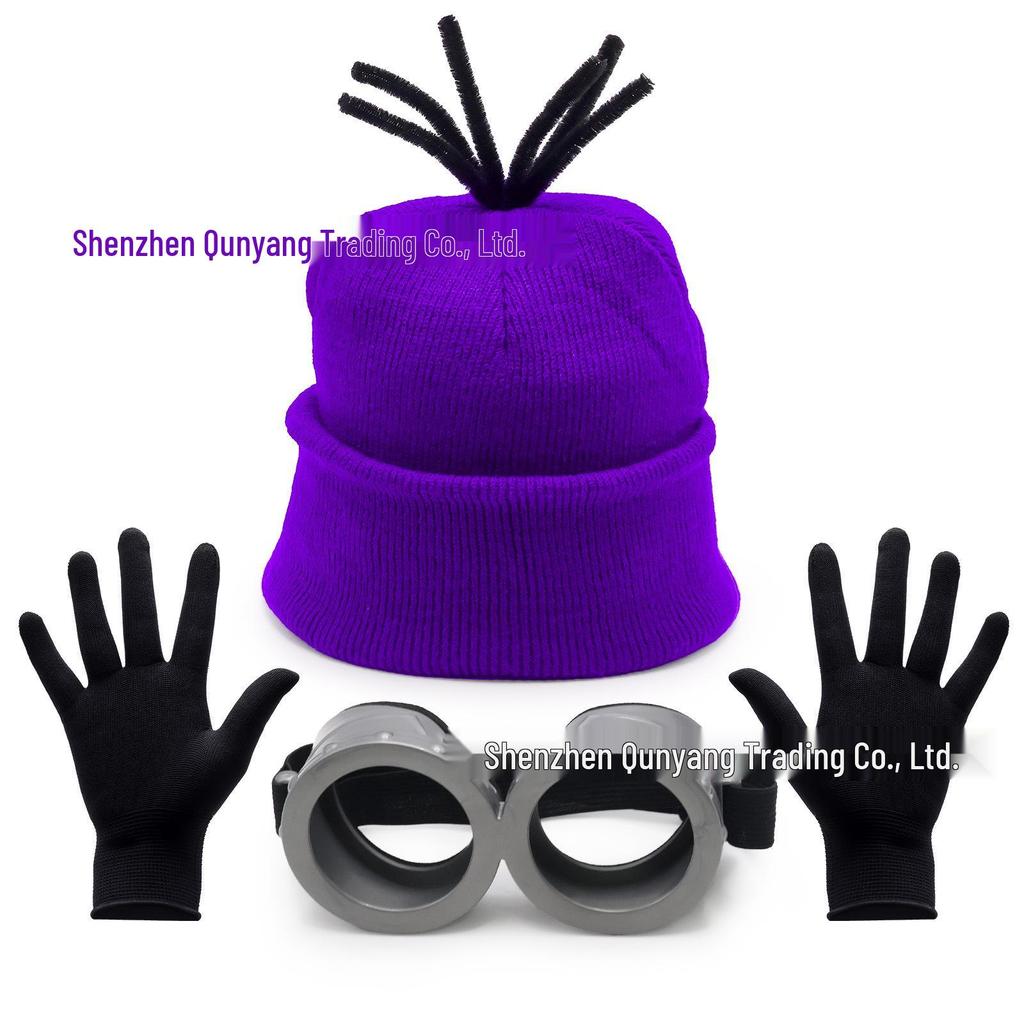 Вязаный набор шапка и перчатки в стиле Миньонов с очками и сетчатой юбкой, аксессуары для костюма