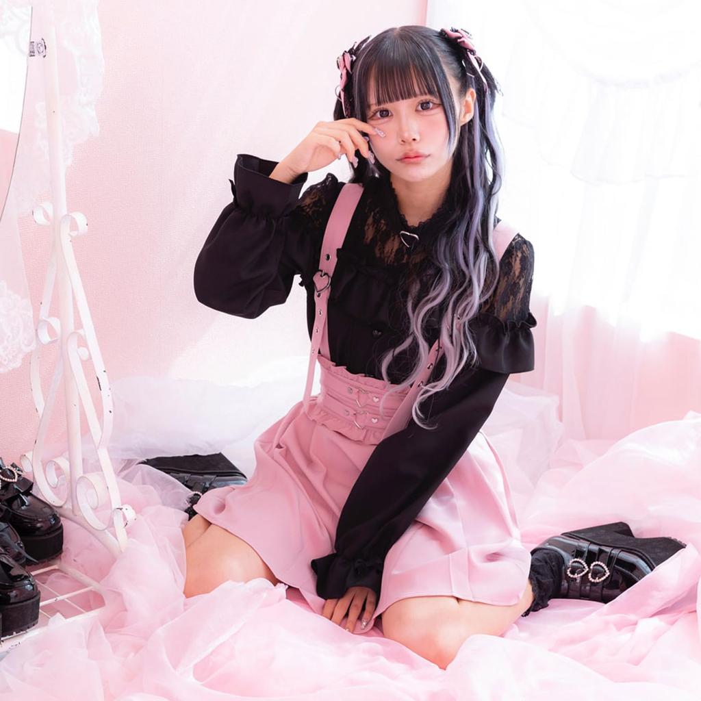 Dear My Love Heart Choker Lace Frill Landmine White Women's Blouse, Mass-Produced, Style, Yumetenbo,