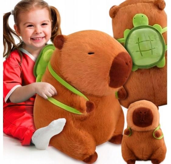 Maskotka pluszak kapibara z zielonym plecakiem żółwik 30 cm