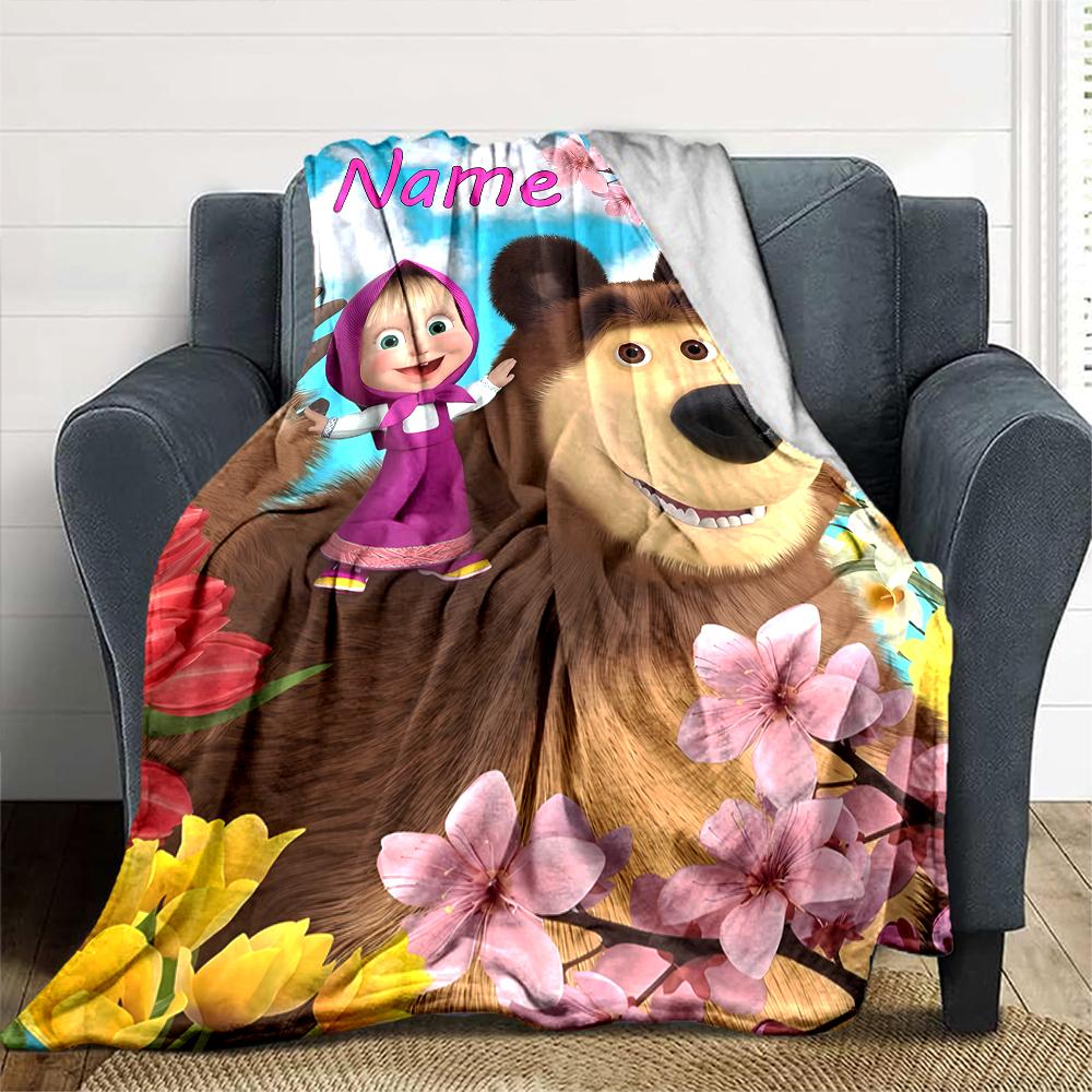 Customiz Name Personality Masha and the Bear Blanket Soft &Warm Sofa Office Bed Travel Lunch Break Blanket, Gift Suitable All Seasons