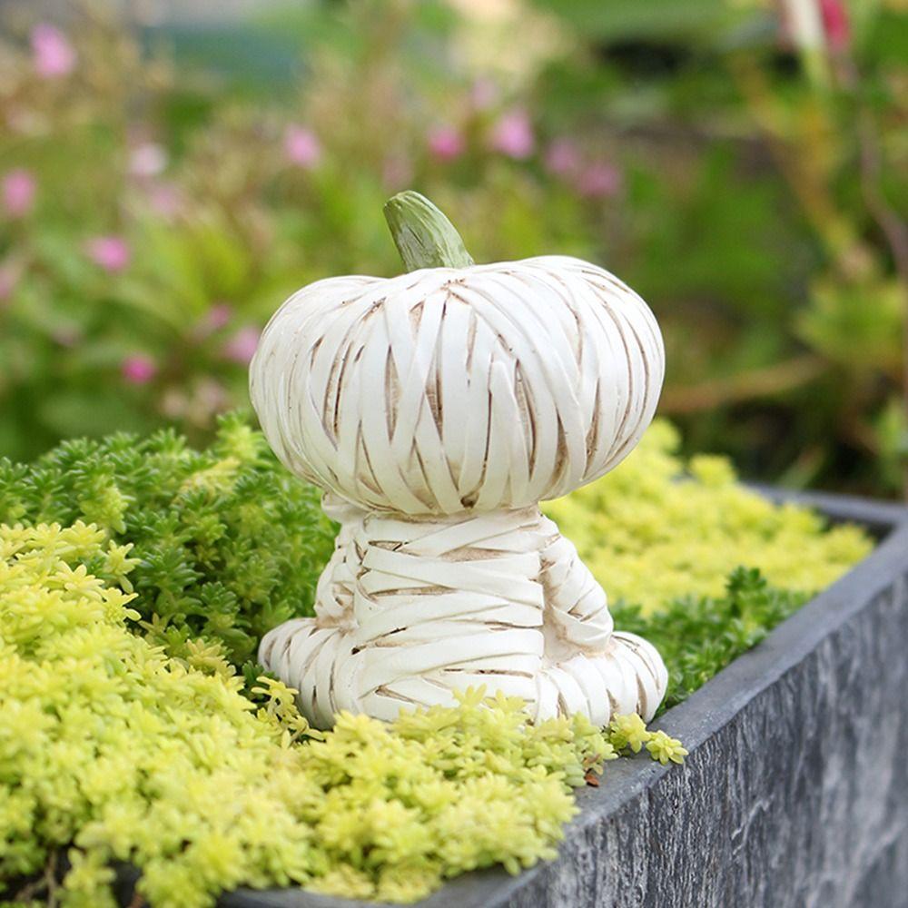 Cartoon Pumpkin Scarecrow Fishing Statue Resin Miniatures Figurine Pumpkin Elf Sculpture Balcony