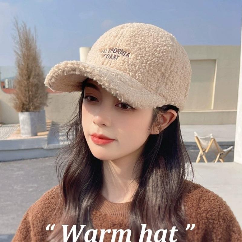 Women's Baseball Cap Winter Solid Color Plush Casual Warm Duckbill Cap