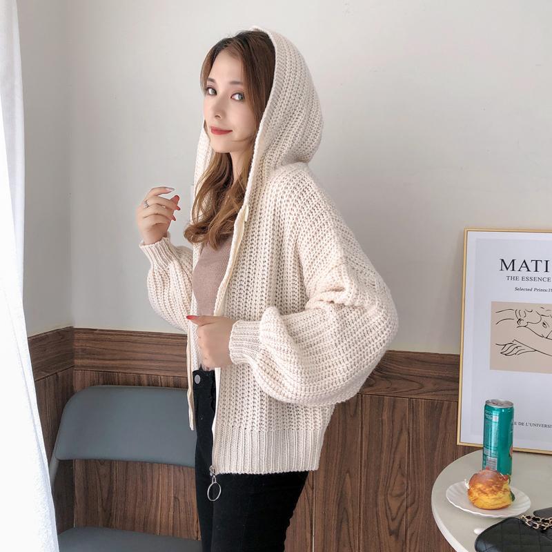 Осенне-зимний кардиган с капюшоном, короткий, утолщенный, верхняя одежда, простая и удобная женская куртка на молнии с длинным рукавом 6206