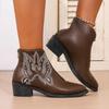 Fashion Womens Ankle Boots Retro Embroidery Short Boots Fashion Pointed Toe Leather Boots for Women Western Cowboy Boot Botas Para Mujer