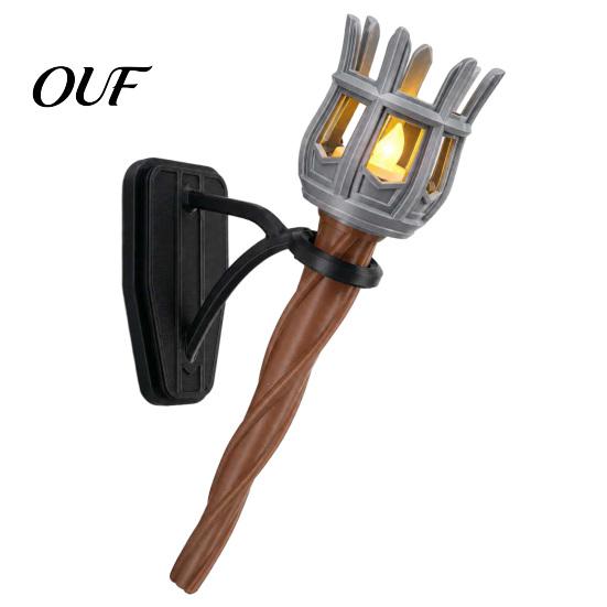 Decorative Wall Sconce for Corridor Medieval Torch Mount Light, Realistic Flicker Flame LED Prop, 3D Rustic Metal Printed Game Room, Haunted