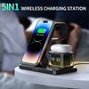 5 In 1 Wireless Charger Stand Foldable Clock RGB Night Light Fast Charging Station For iPhone15 14 13 12 Apple Watch Airpods Pro
