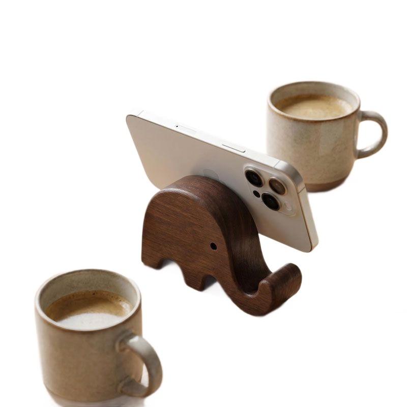 Wooden Elephant Phone Stand Cute Minimalist Desktop Portable Holder Cellphone