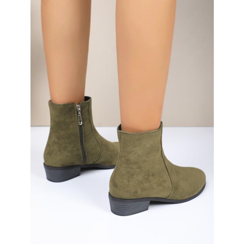 European and American Foreign Trade Side Zipper Thick Heel Suede Martin Boots Women's Cross-border Low Heel Large Size Thin Short Bare Boots