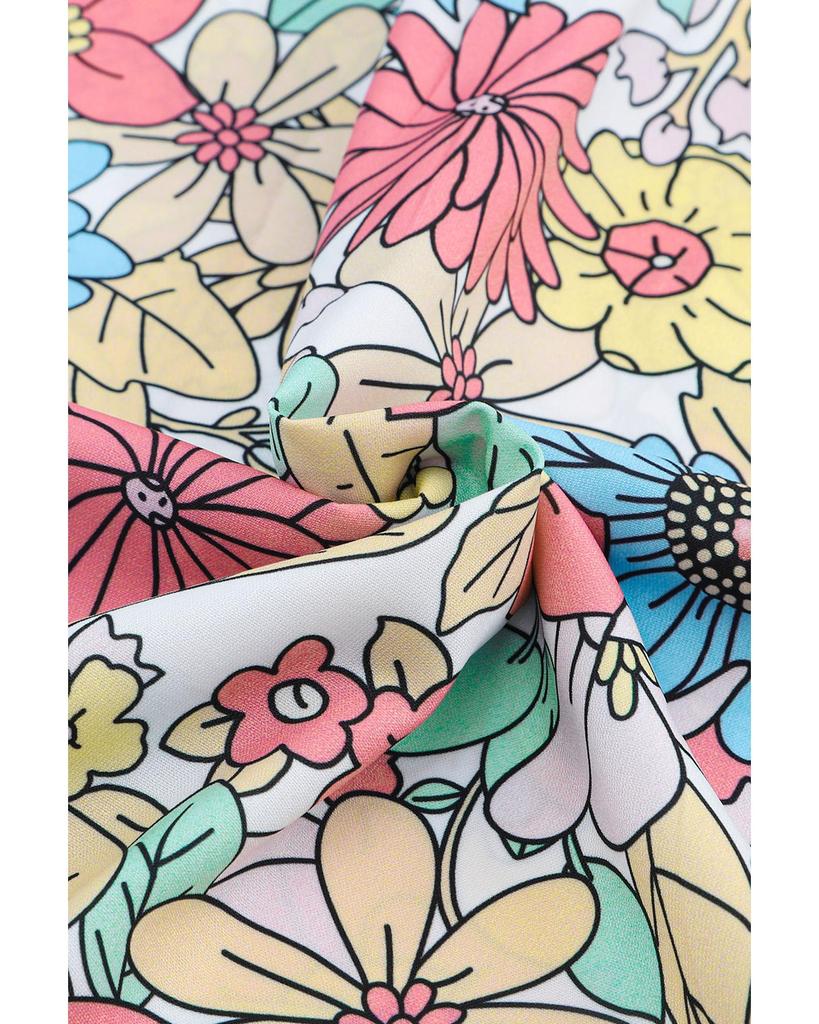 Azura Exchange Блузка с V-образным вырезом и короткими рукавами с цветочным принтом