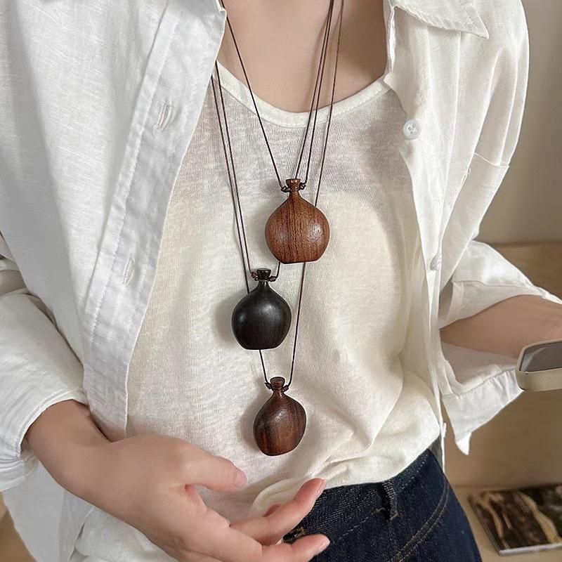 1 шт. Кулон-фляга для вечеринок Деревянное Модное Длинное Ожерелье Повседневные Украшения для Женщин Элегантное Регулируемое Винтажное Этническое