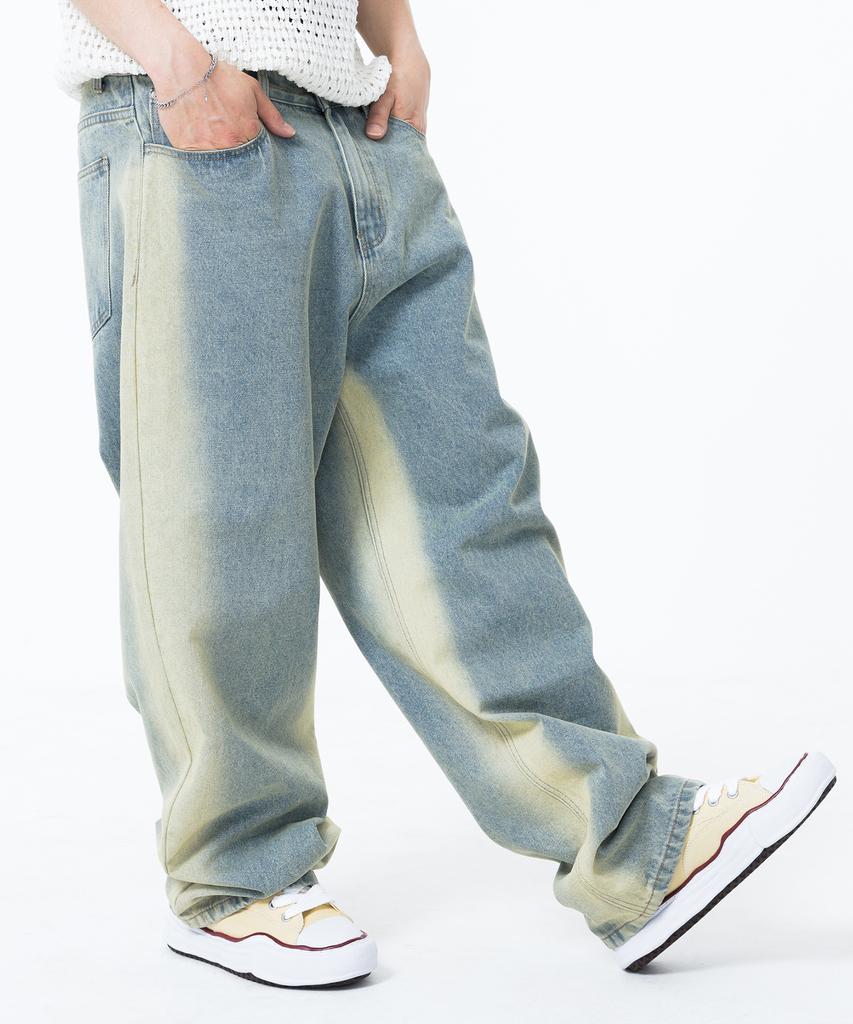 CONTROBANAL3 Seam-Line Washed Wide Denim Pants [Pale Blue]