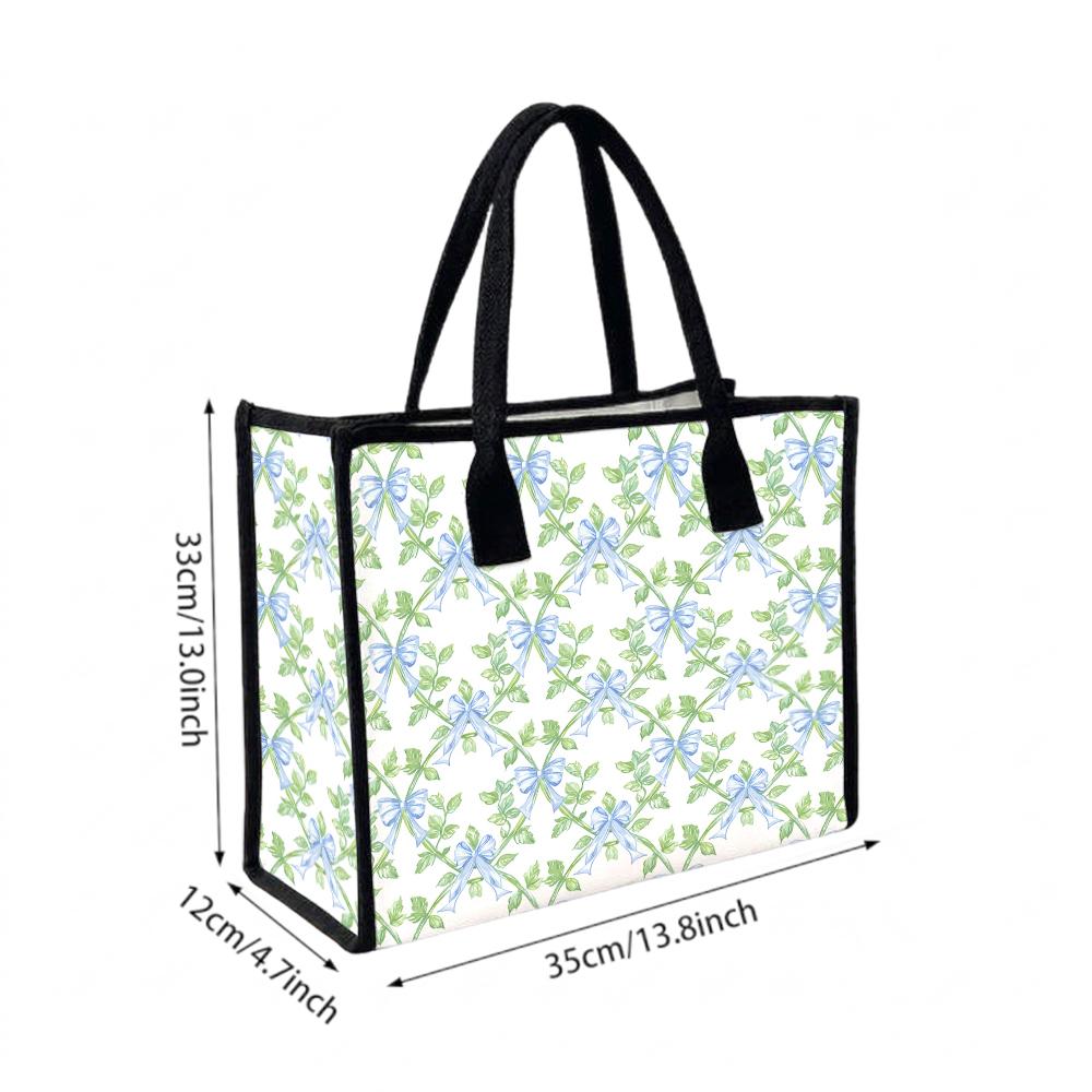 Watercolor Bow Tote Bag Green Leaf Print Casual Shoulder Bag for Daily Use