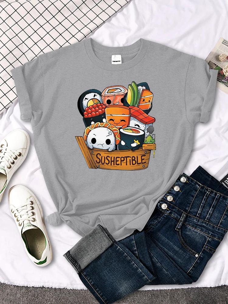Kawaii вкусная еда суши детские стильные женские футболки с принтом летние модные топы модные футболки свободные мягкие женские футболки