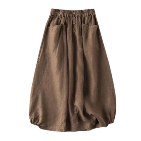 Эластичный пояс с высокой талией, карманы и пуговицы, декор, большой подол, юбка-миди, женская однотонная трапециевидная юбка в стиле ретро