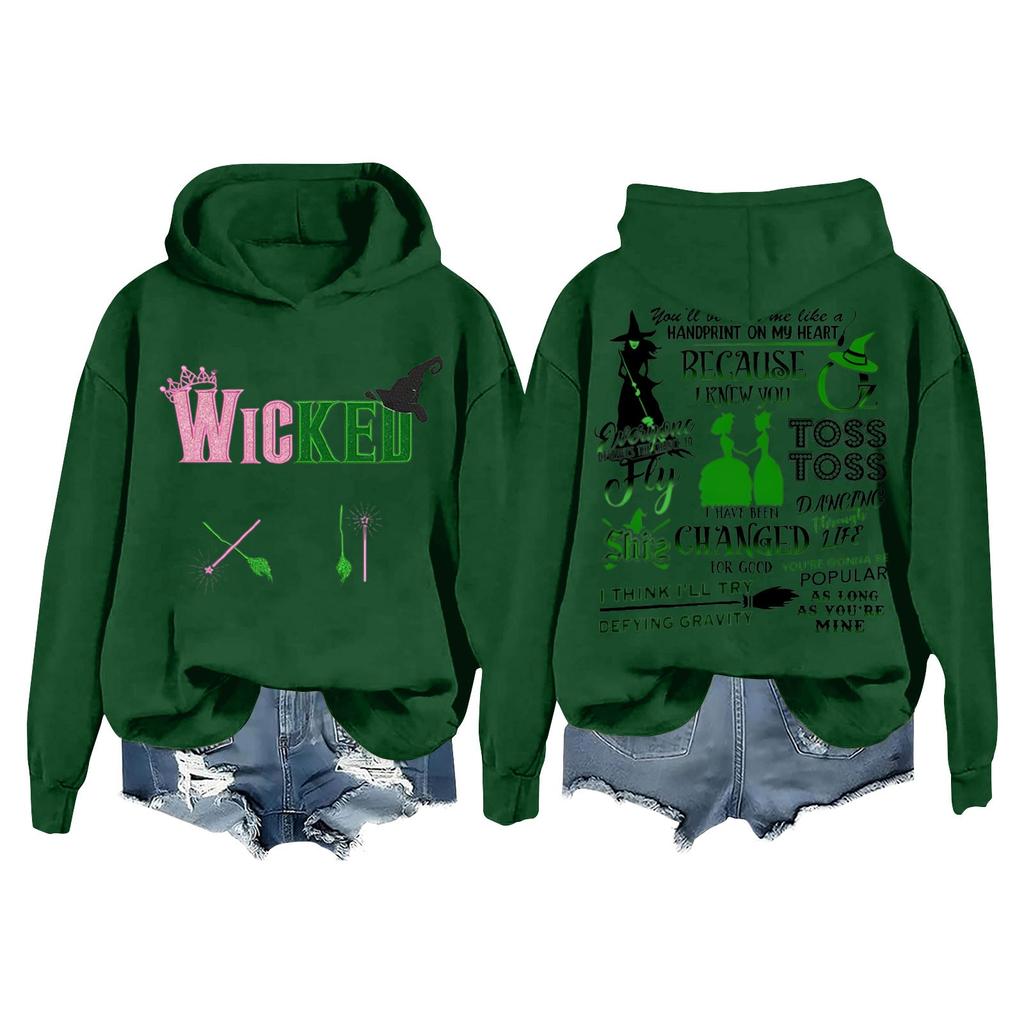 Женская повседневная толстовка с капюшоном и принтом ведьмы с длинными рукавами