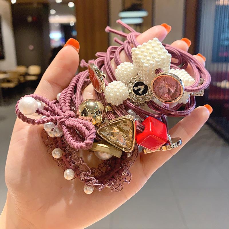 Базовые эластичные резинки для волос с жемчужным кубом и шариком для девочек, резинка для волос с розовым кроликом, резинка для волос, резинки, 2023, набор аксессуаров для волос