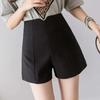 Женские черные шорты А-силуэта с высокой посадкой - Лето 2024, корейский стиль, широкие, базовые