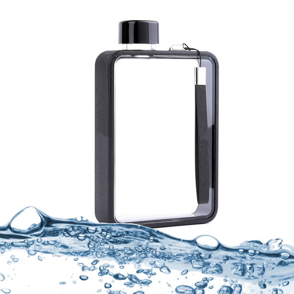 Спортивная плоская бутылка для воды, портативная дорожная фляга, бутылка для воды для занятий спортом на открытом воздухе, фитнеса, черная