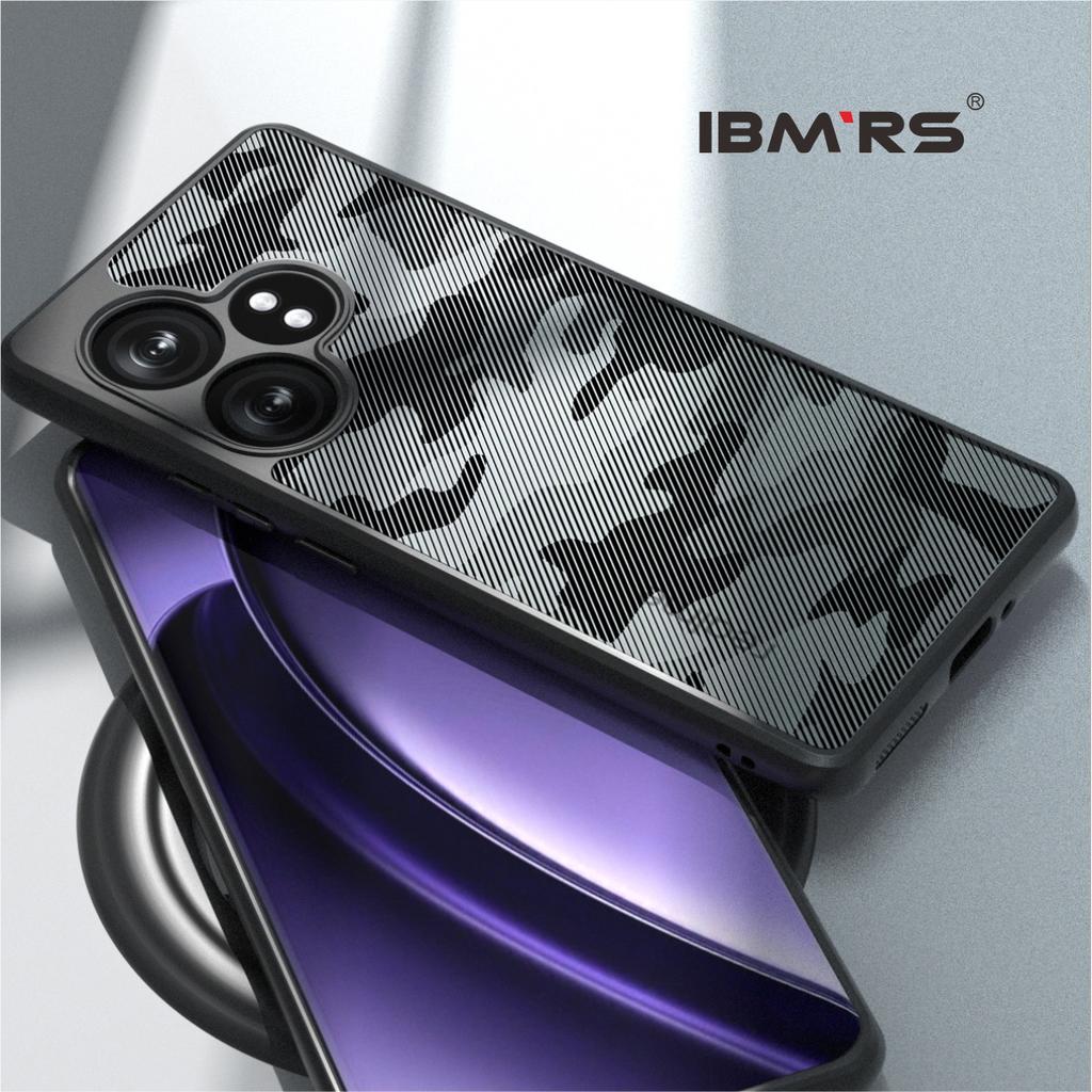 (В комплекте ремешок на запястье)Чехол IBMRS для телефона Realme GT Neo6 SE, Полупрозрачный матовый ударопрочный защитный чехол, Камуфляж Черный