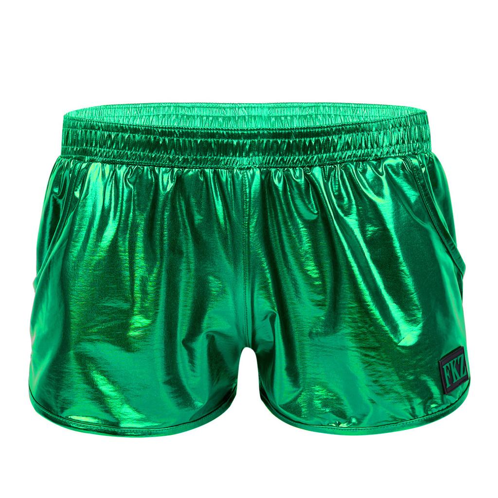 Low Shiny Rise Metallic Mens Elastic Waistban Trunks Boxer Shorts Lounge Short Pants Beachwear