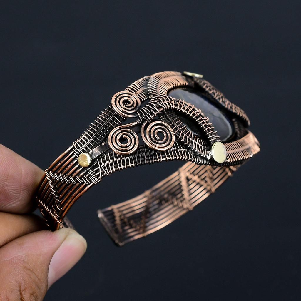 Лабрадорит, драгоценный камень, чистая медная проволока, манжеты/браслет ручной работы, регулируемые ювелирные изделия