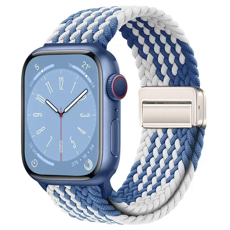 Плетеный нейлоновый ремешок-петля для Apple Watch Ultra2 49мм 9 8 7 45 41мм Металлический магнитный браслет-ремешок для 6 5 4 3 SE 44 40мм