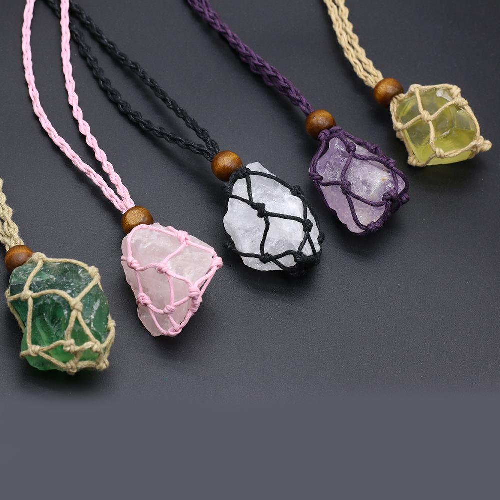 Женское ожерелье натуральный оригинальный камень сетчатый пакет нерегулярный кулон плетеная веревка подвески унисекс любовь романтическая подарочная цепочка 50 см
