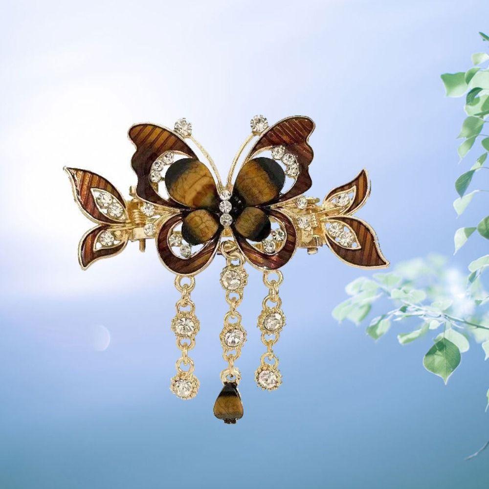 Zircon Rhinestone Butterfly Hair Clips Tassel Rhinestone Barrettes Crystal Small Hair Claw Wedding