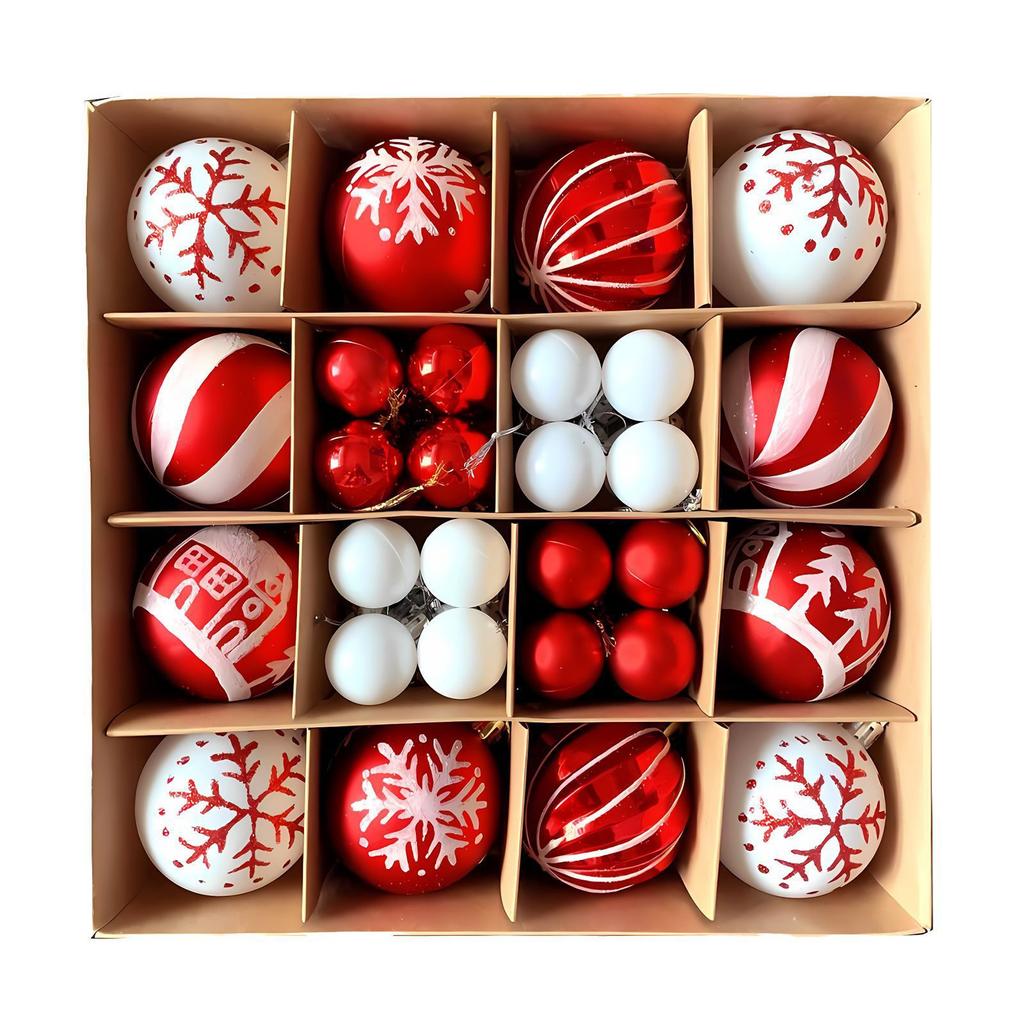 Набор из 44 шт. Рождественские украшения Расписной шар Подарочная коробка Размер 6 см/3 см Красный Белый Узор Праздничное Рождество Украшение елки