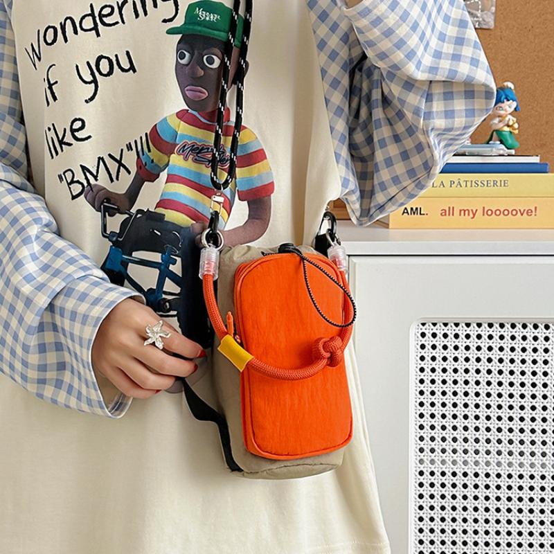 Durable Nylon Color Block Mini Crossbody Bag with Drawstring for Women On the Go