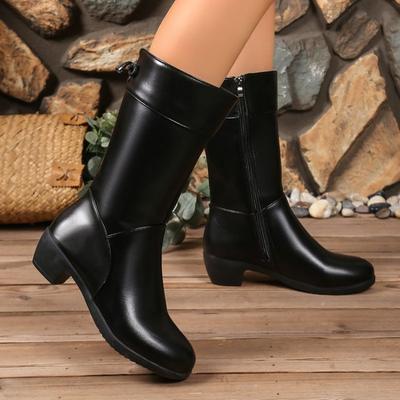 Женские мартинсы до середины икры с флисовой подкладкой, теплые зимние ботинки на массивном каблуке, зимняя обувь больших размеров