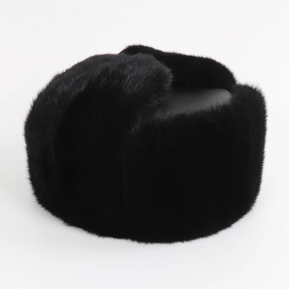 Новые зимние мужские уличные шапки-бомберы из натурального меха норки, мужские супертеплые 100% натуральные норковые шапки, роскошные мужские шапки из натуральной овчины