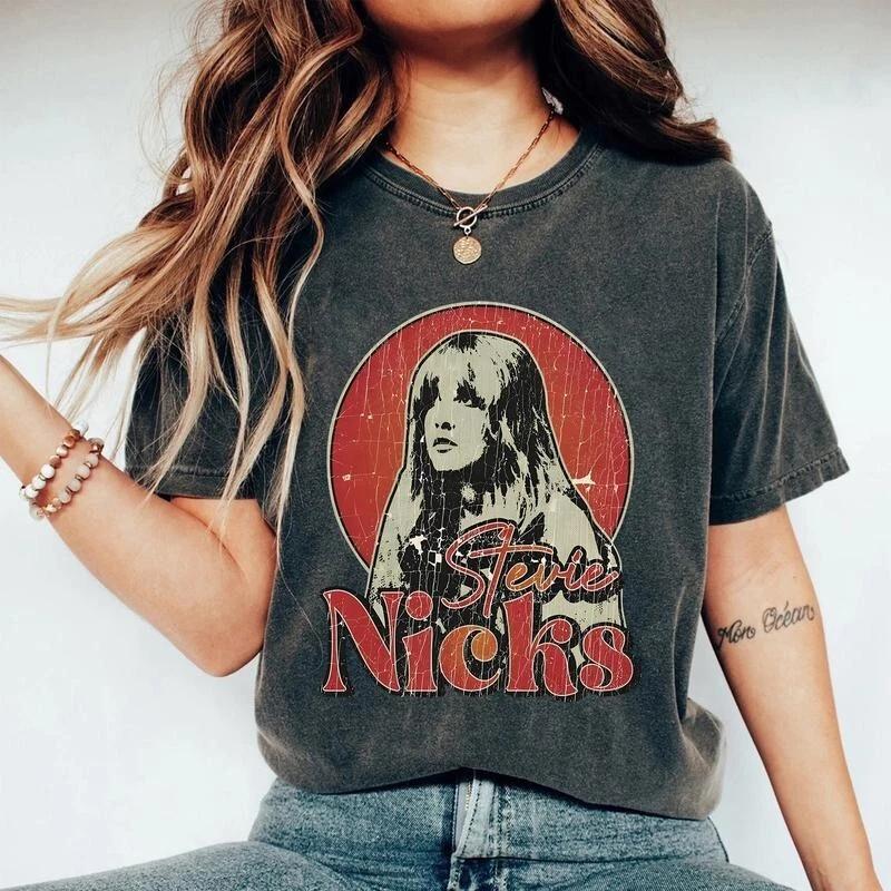 2026 Лето Женская Винтажная Футболка Stevie Nicks Хлопок и Дышащая Короткий Рукав Уличная Одежда Оверсайз Свободная Повседневная