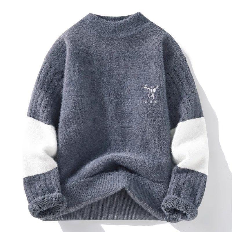 Men's Half-High Neck Mink Velvet Sweater: Autumn/Winter Thickened Knit Base Layer