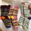 Rainbow Color Striped Knitted Socks Women Girls Winter Warm Sock Mid-tube Mink Velvet Thick Stocking Thicken Fluffy Sleeping Sox