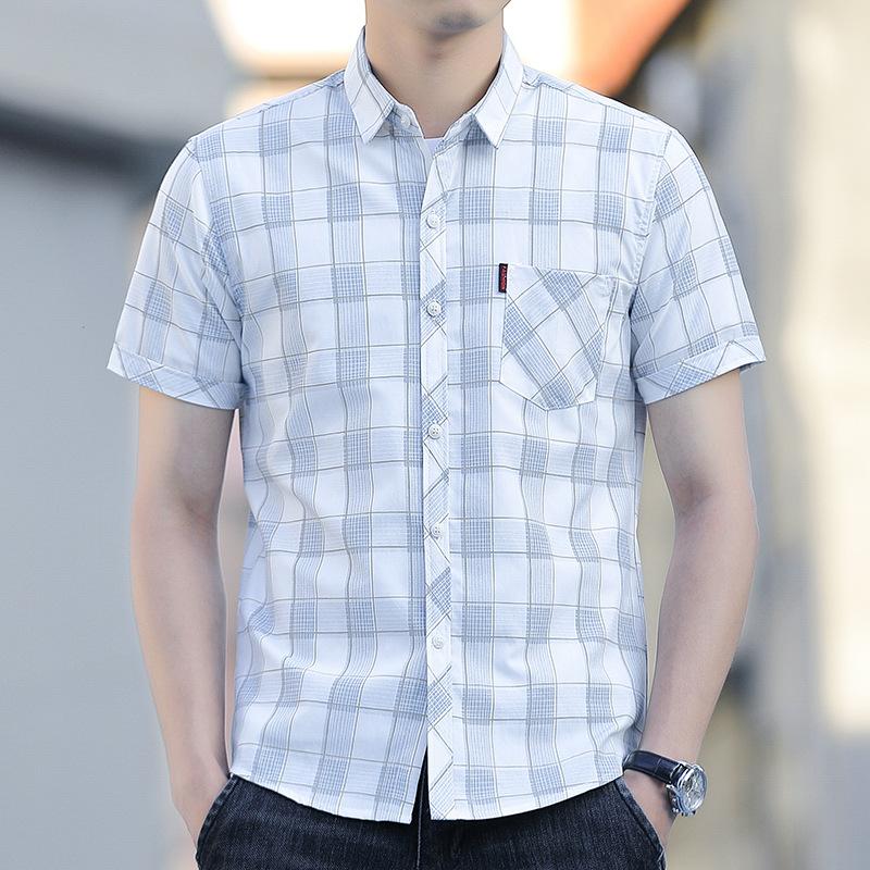Новая летняя мужская рубашка с короткими рукавами и карманами, трендовая повседневная рубашка без железа, мужская клетчатая рубашка в дюйм, прилив