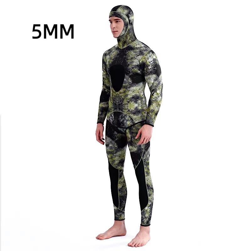 Camouflage 5mm Two-Piece Long-Sleeve Diving Suit - Thick & Warm for Winter Swimming and Spearfishing