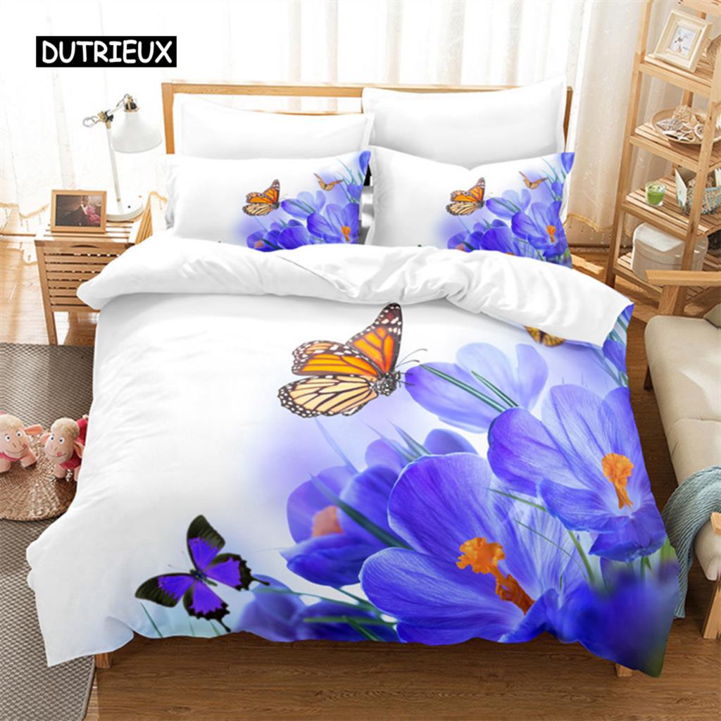 Flower Butterfly Bedding Set Duvet Cover Set 3d Bedding Digital Printing Bed Linen Queen Size Bedding Set Fashion Design