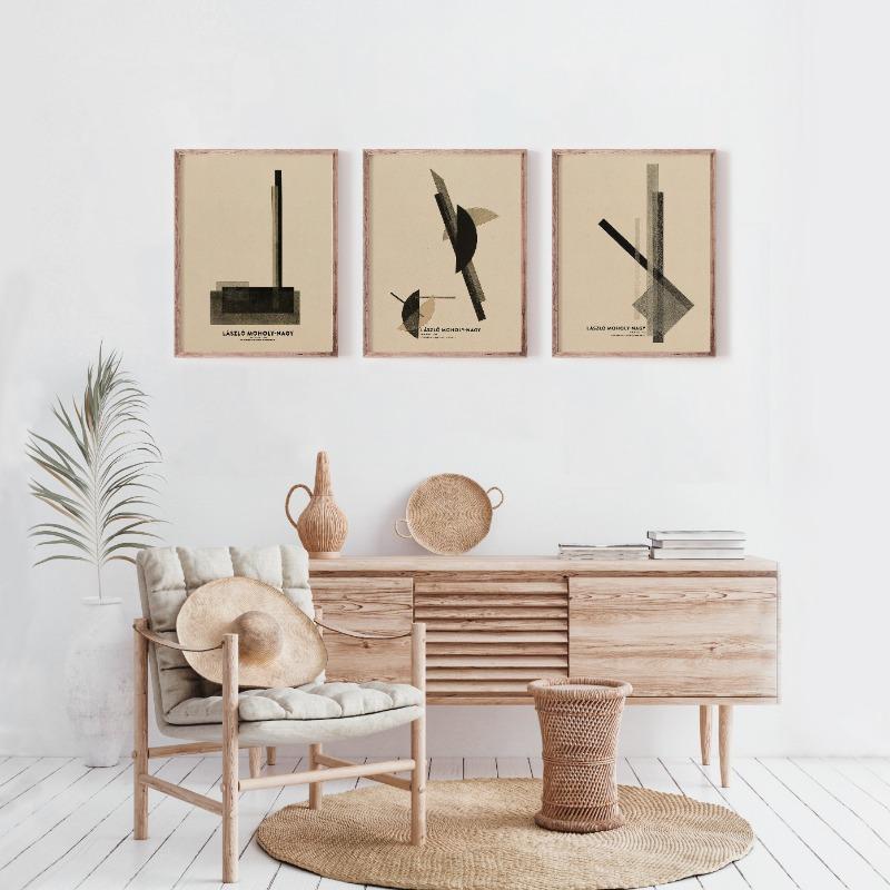 Минималистичный Мидсенчури Черно-белый Плакат Баухаус Абстракция Мохой-Надь Холст Живопись Настенное Искусство Галерея Спальня Домашний Декор
