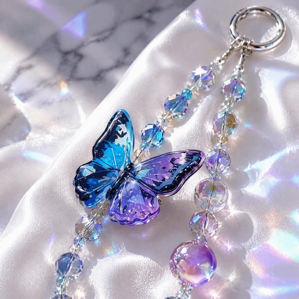 Butterfly Charm Phone Lanyard Charm Crystal Beaded Mobile Phone Case Chain For Mobile Phone